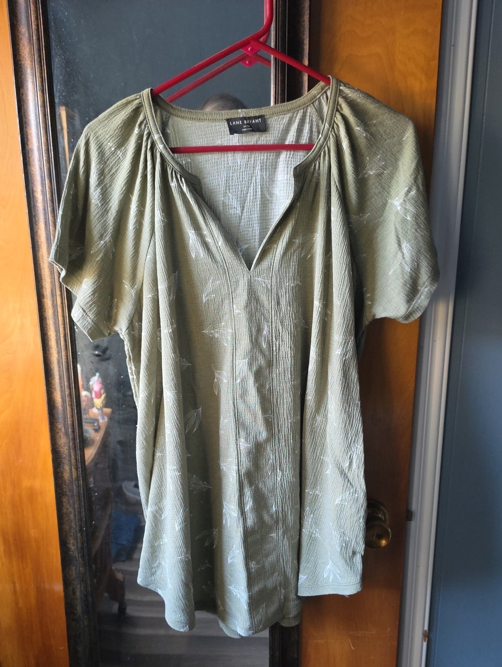 Lane Bryant Olive Green Split-Neck Short Sleeve Tunic